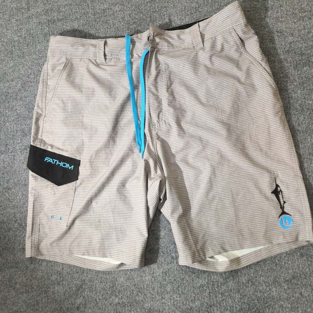 Fathom Mens Size 40 Tournament Quality Offshore Board Shorts Grey Striped